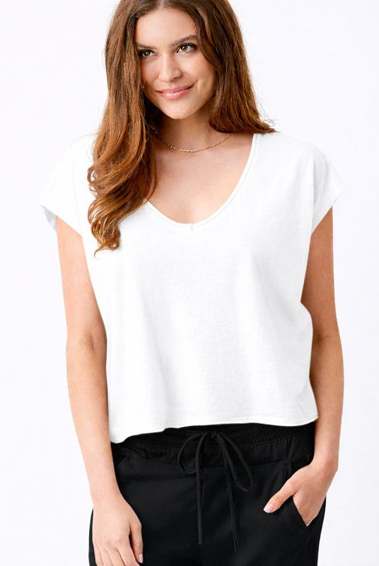 Bali V-Neck Tee With Raw Edge Detail - Suzy D London