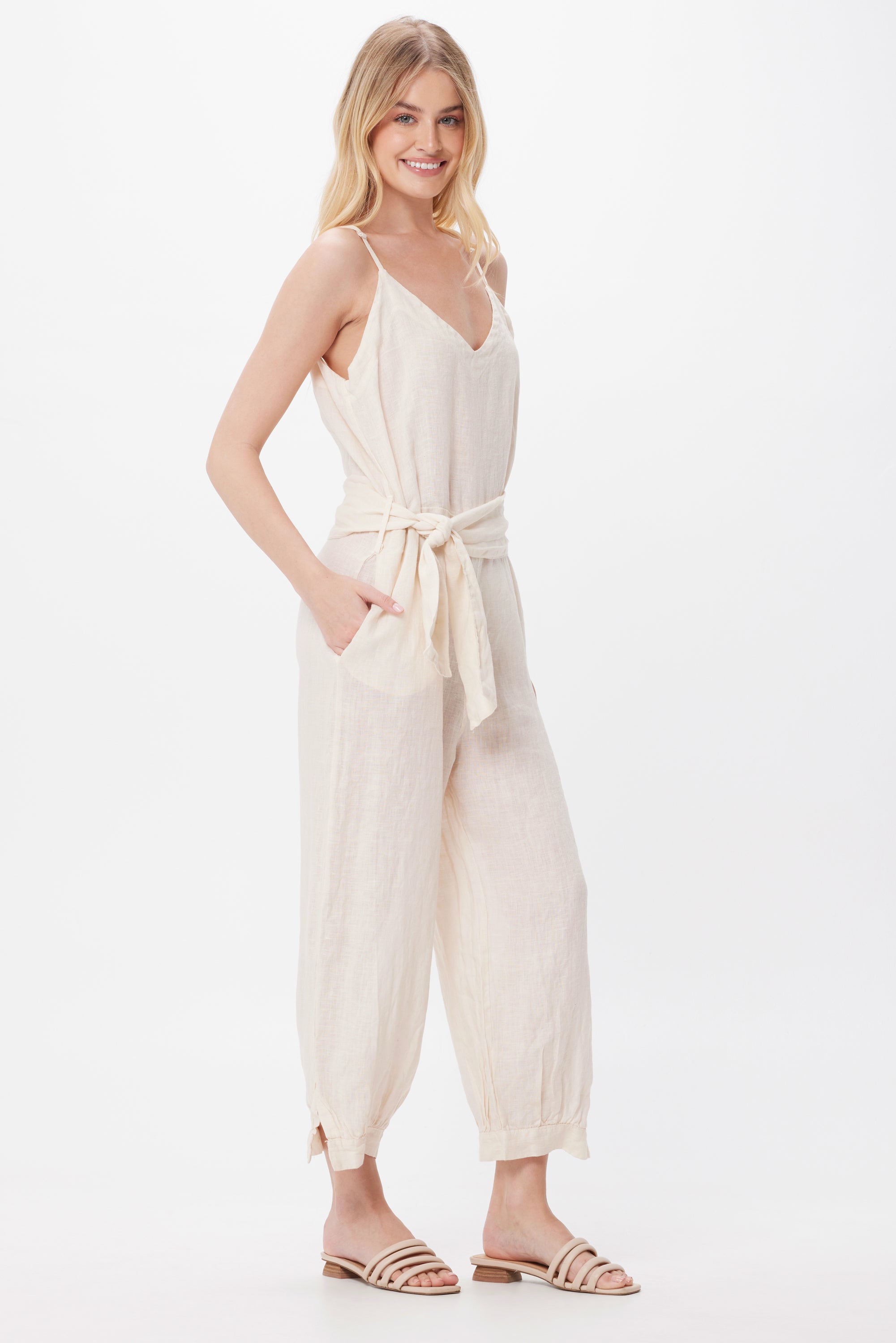 Soul Linen Dungarees With Tie Belt - Suzy D London