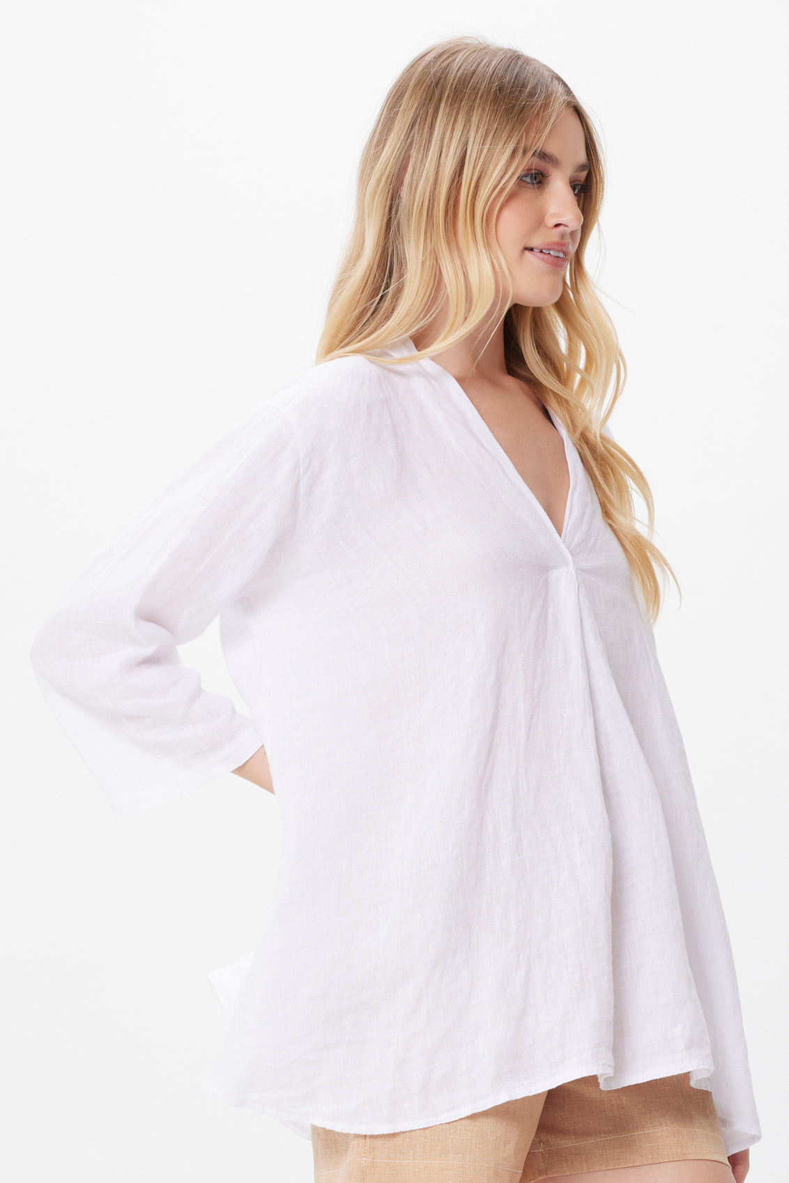 Sandi Linen Kimono Sleeve Swing Top - Suzy D London