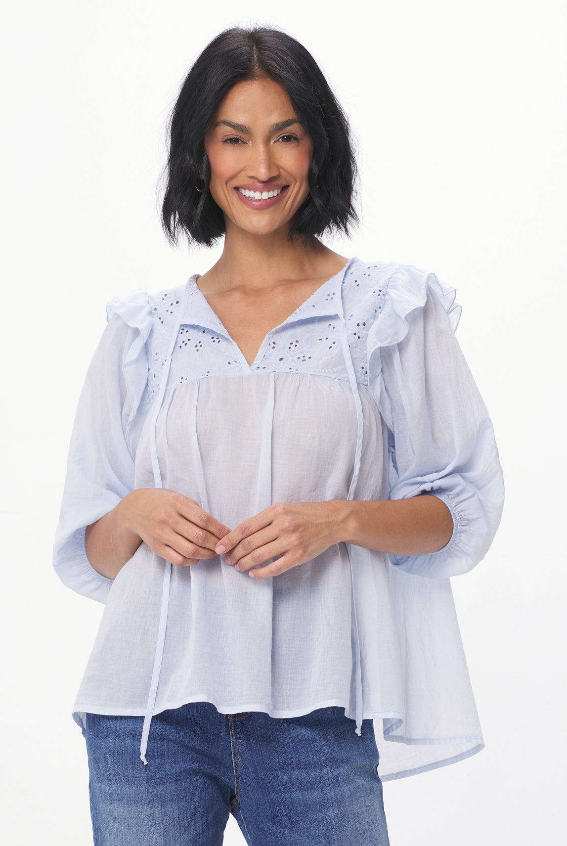 Rimini Sheer Cotton Blouse With Broderie Anglaise - Suzy D London