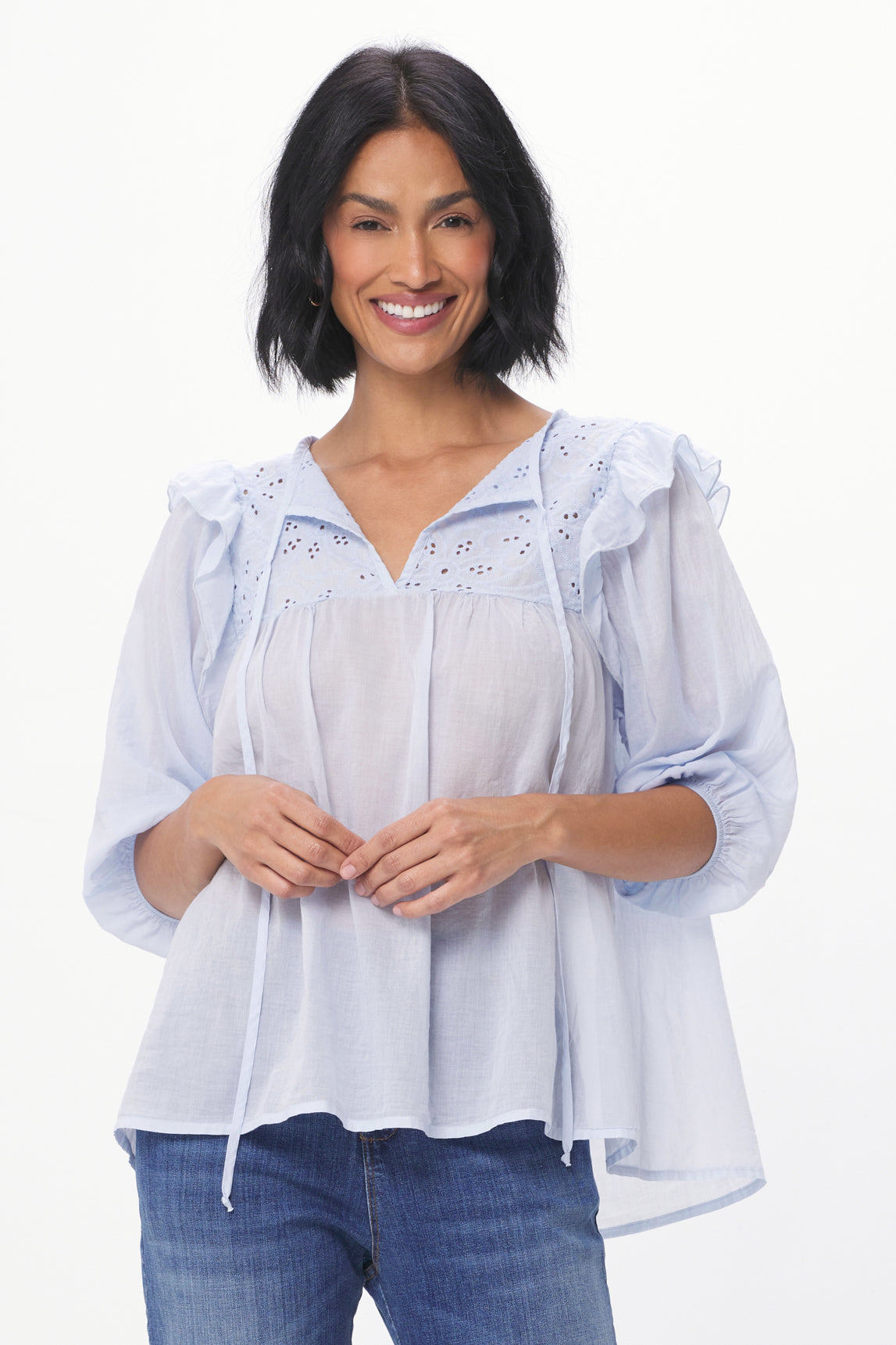 Rimini Sheer Cotton Blouse With Broderie Anglaise - Suzy D London