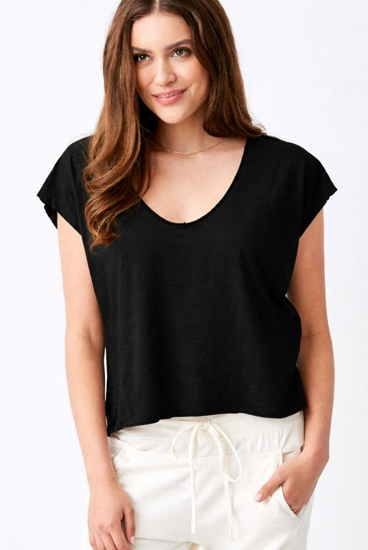 Bali V-Neck Tee With Raw Edge Detail - Suzy D London