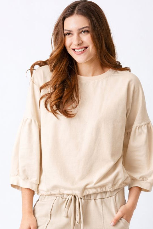 Bo Bubble Sleeve Sweatshirt With Drawstring Hem - Suzy D London
