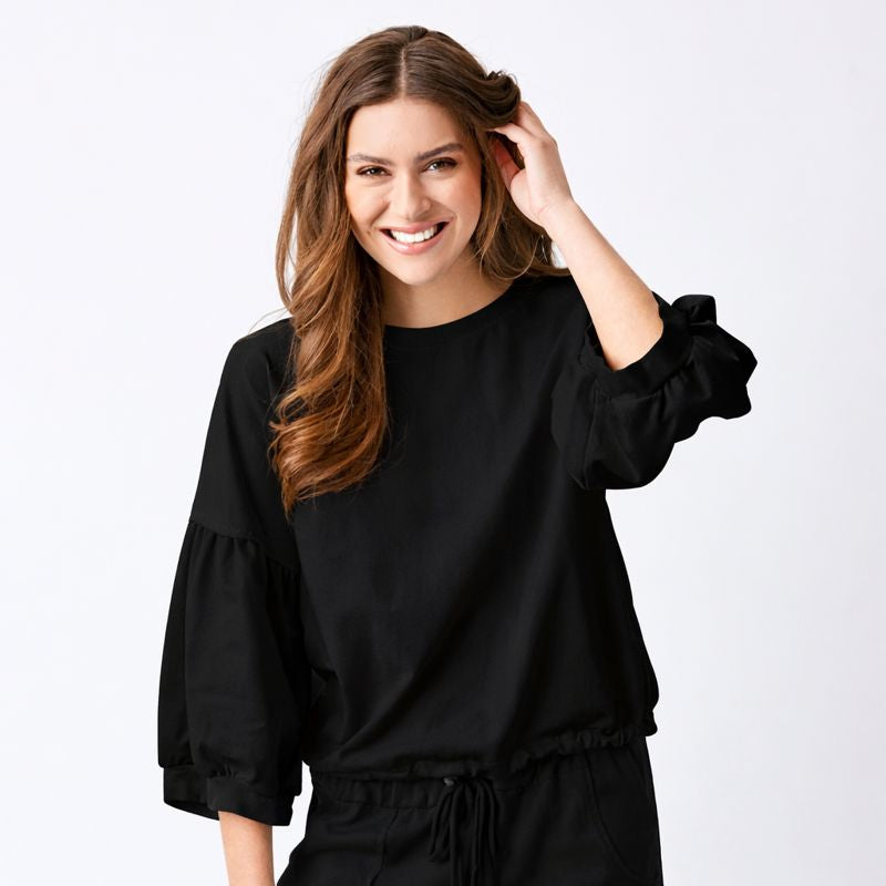 Bo Bubble Sleeve Sweatshirt With Drawstring Hem - Suzy D London