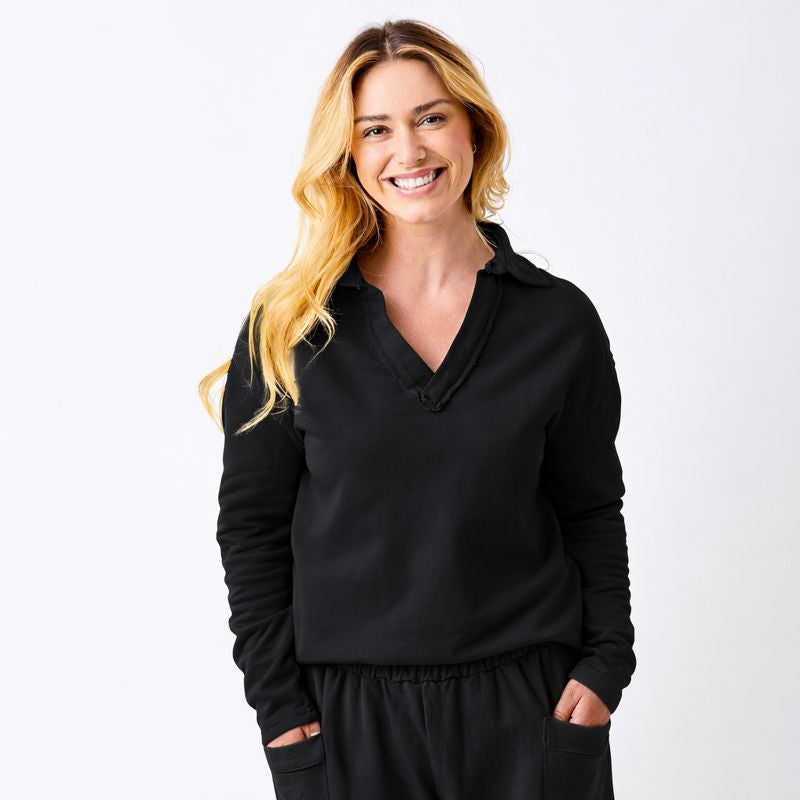 Whisper Raw Edge Open Collar Sweatshirt - Suzy D London