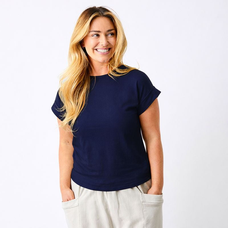 Whiley Crew Neck Tee With Turn Up Sleeve - Suzy D London