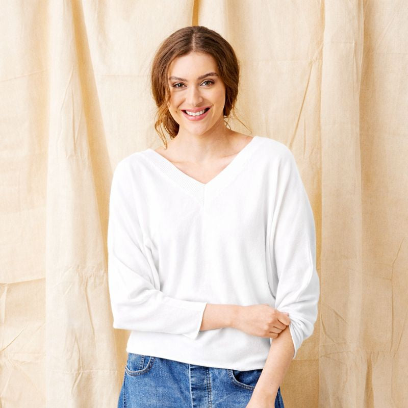 Lenny Light Double V Neck Batwing Knit Sweater - Suzy D London