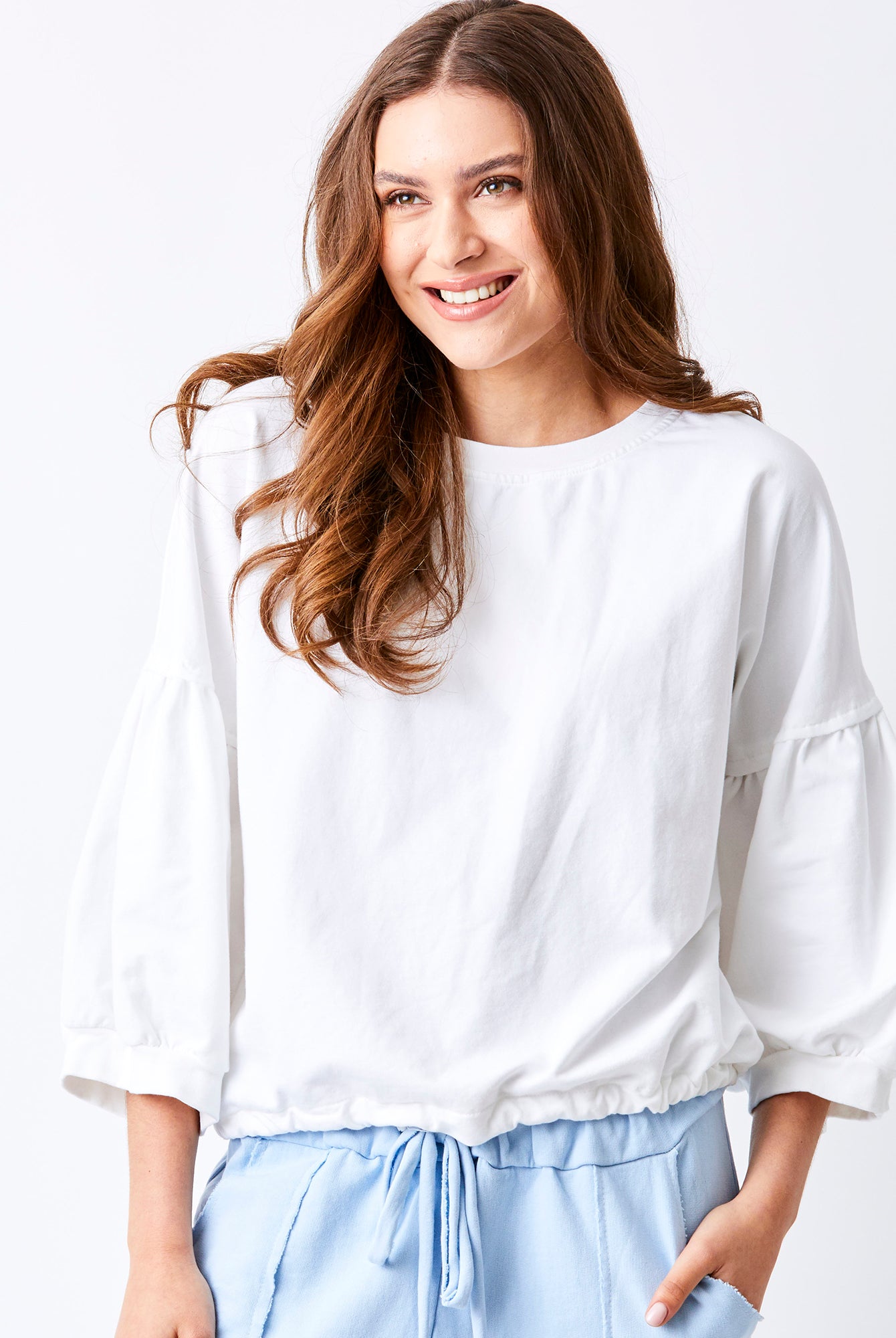 Bo Bubble Sleeve Sweatshirt With Drawstring Hem - Suzy D London