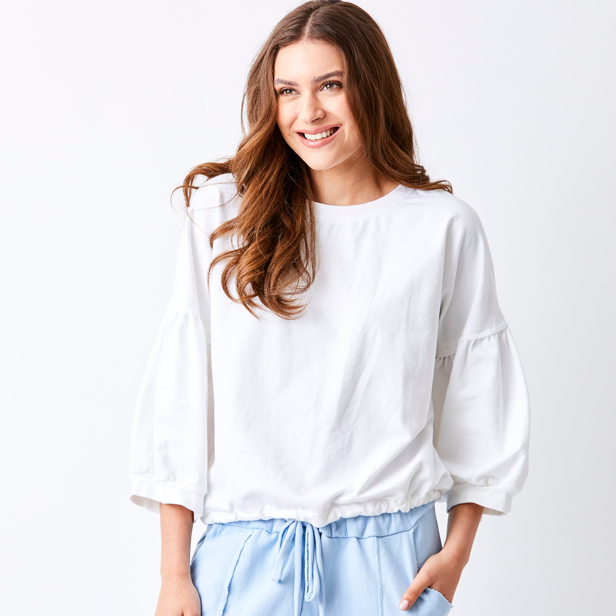 Bo Bubble Sleeve Sweatshirt With Drawstring Hem - Suzy D London