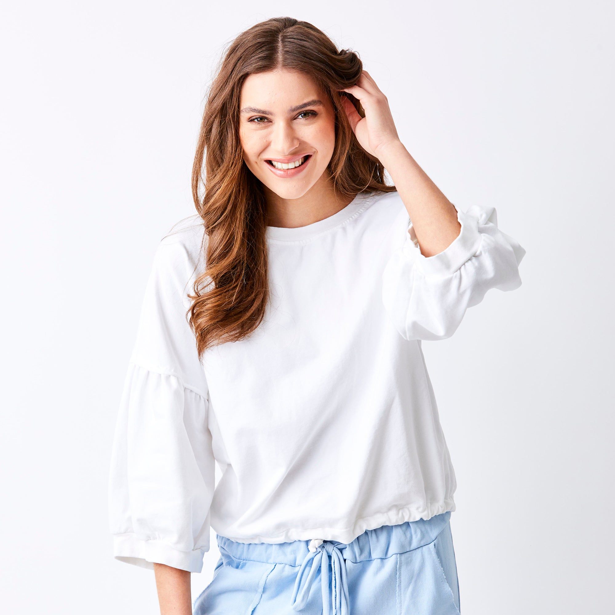 Bo Bubble Sleeve Sweatshirt With Drawstring Hem - Suzy D London