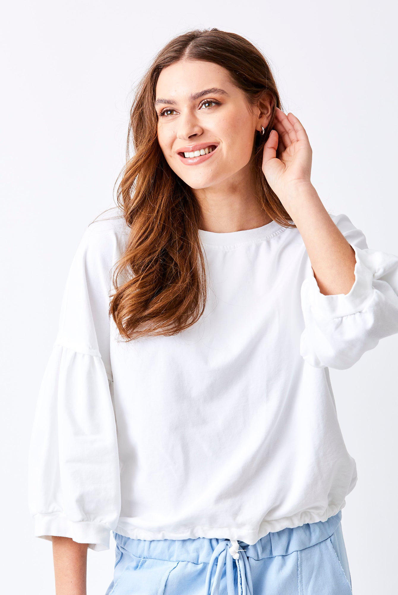 Bo Bubble Sleeve Sweatshirt With Drawstring Hem - Suzy D London