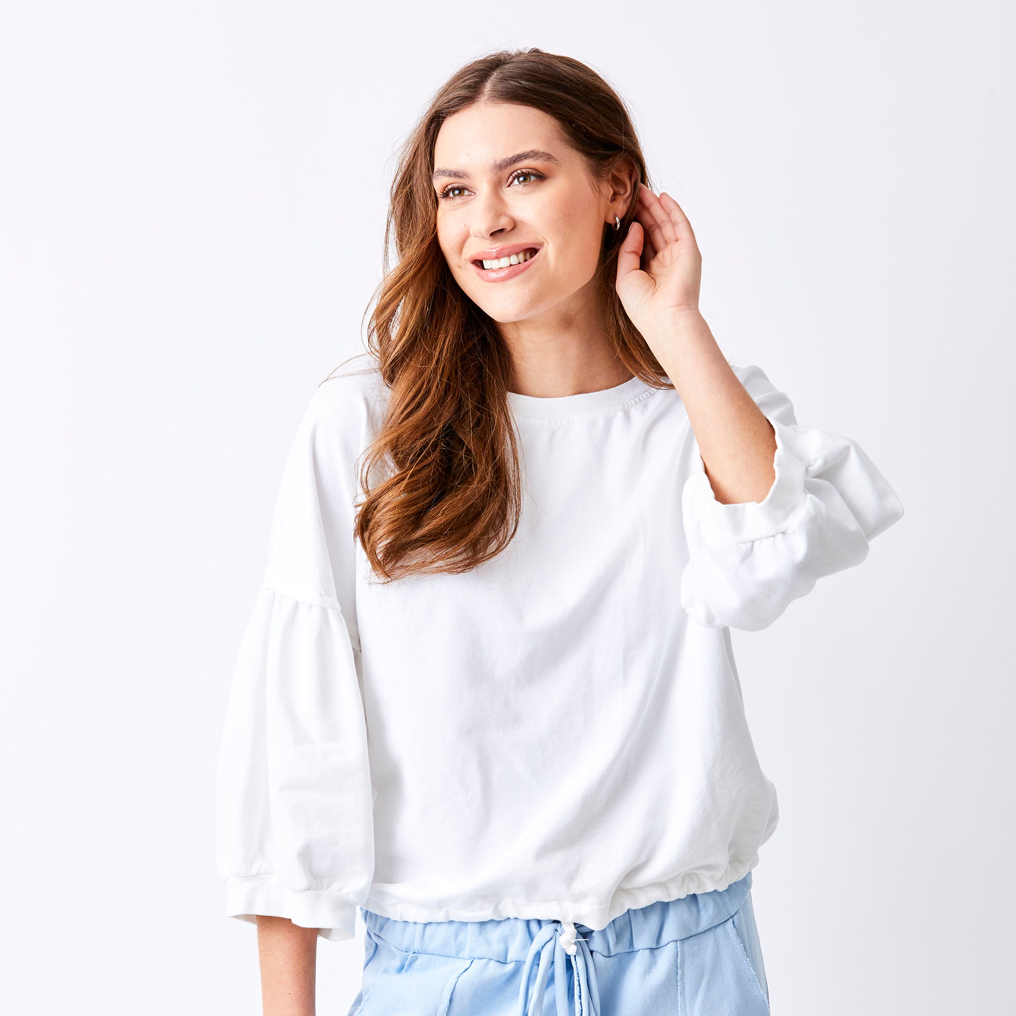 Bo Bubble Sleeve Sweatshirt With Drawstring Hem - Suzy D London