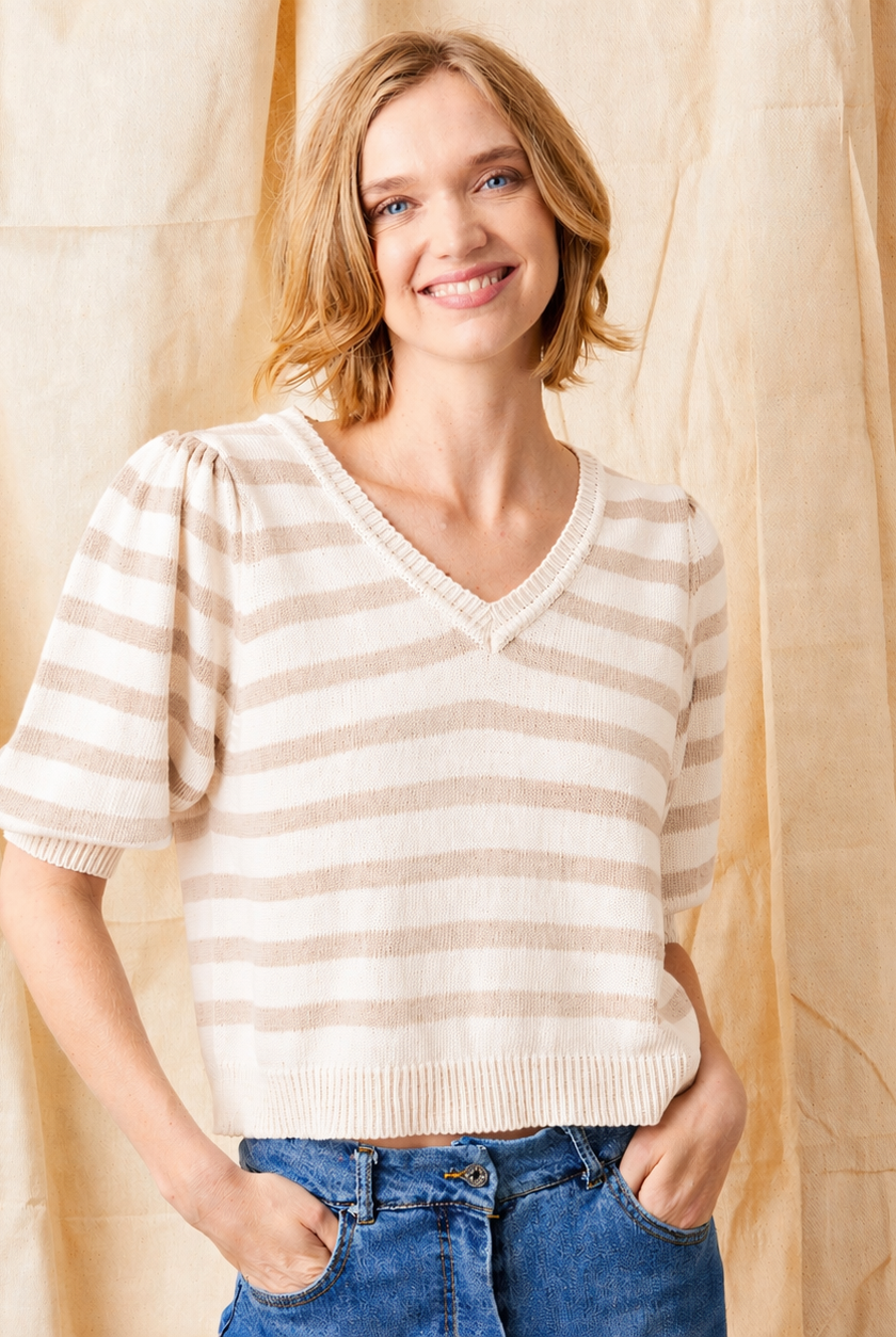 Felora Stripe Bubble Sleeve Knit Sweater - Suzy D London