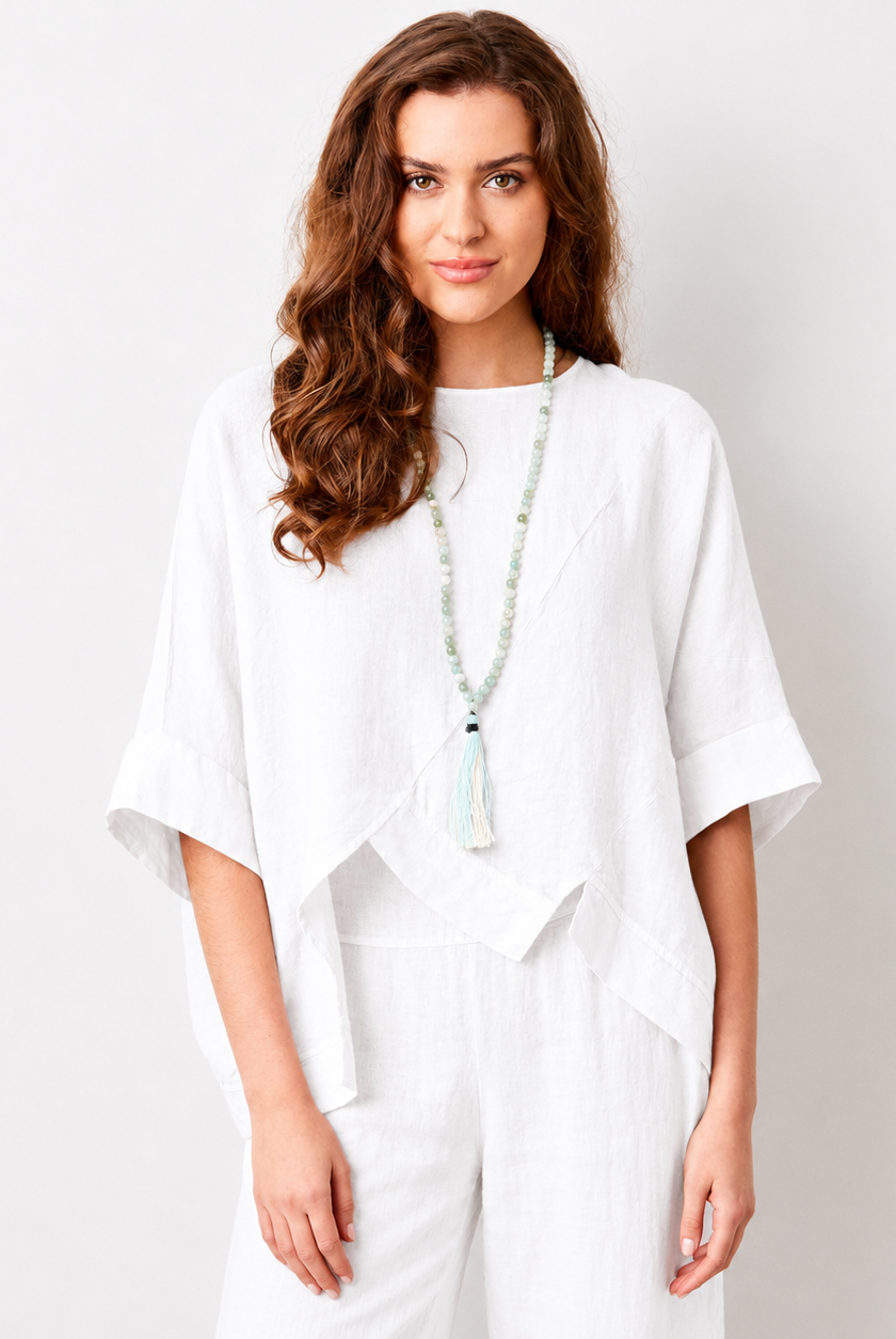 Yustina Linen Angled Hem Top - Suzy D London