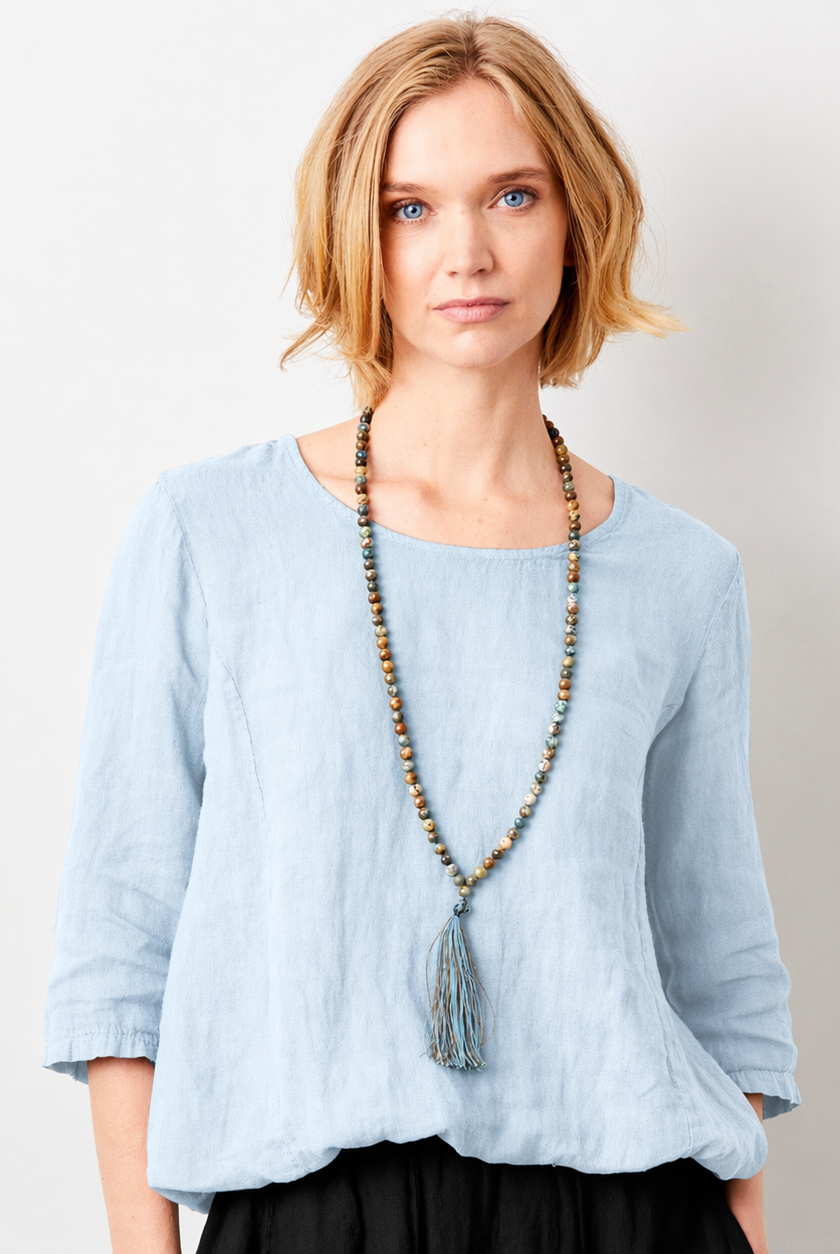 Sonita Linen Bubble Hem Long Sleeve Top - Suzy D London