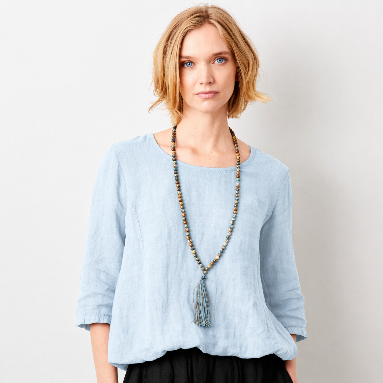 Sonita Linen Bubble Hem Long Sleeve Top - Suzy D London