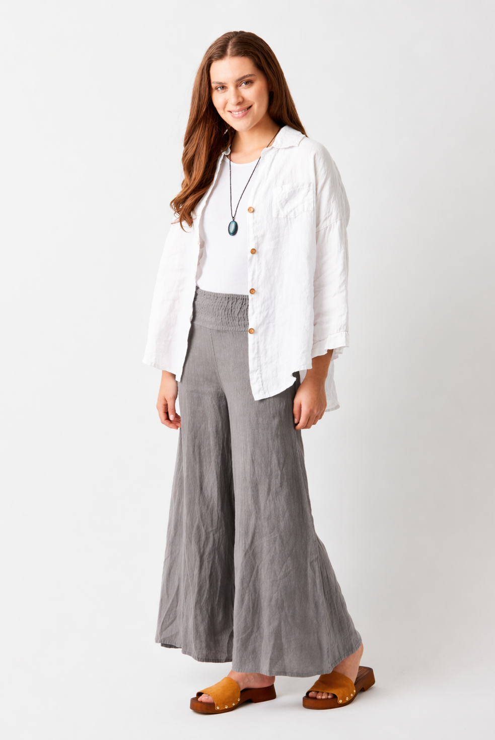 Seraphina Linen Wide Pant with Shirred Waistband - Suzy D London
