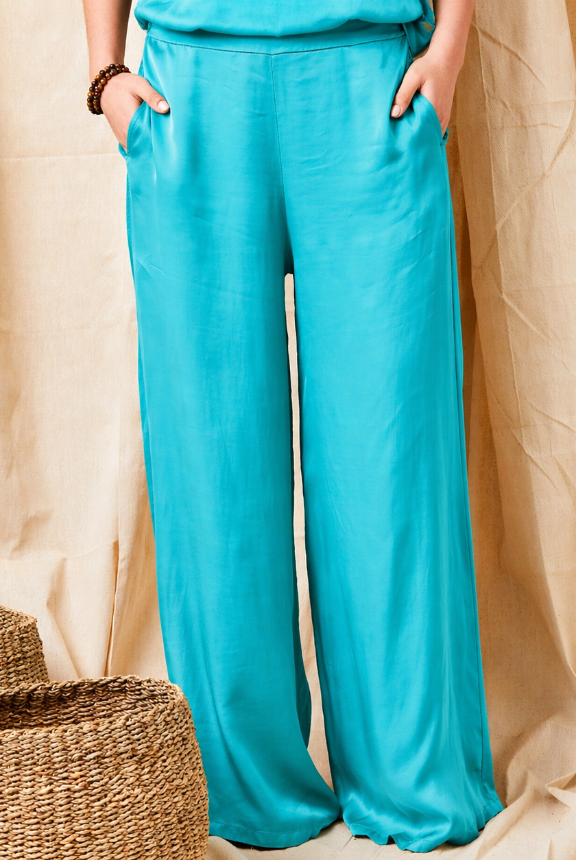 Solenne Satin Palazzo Trousers - Suzy D London