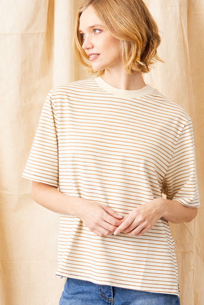 Gardenia Oversize Stripe Jersey Tee - Suzy D London