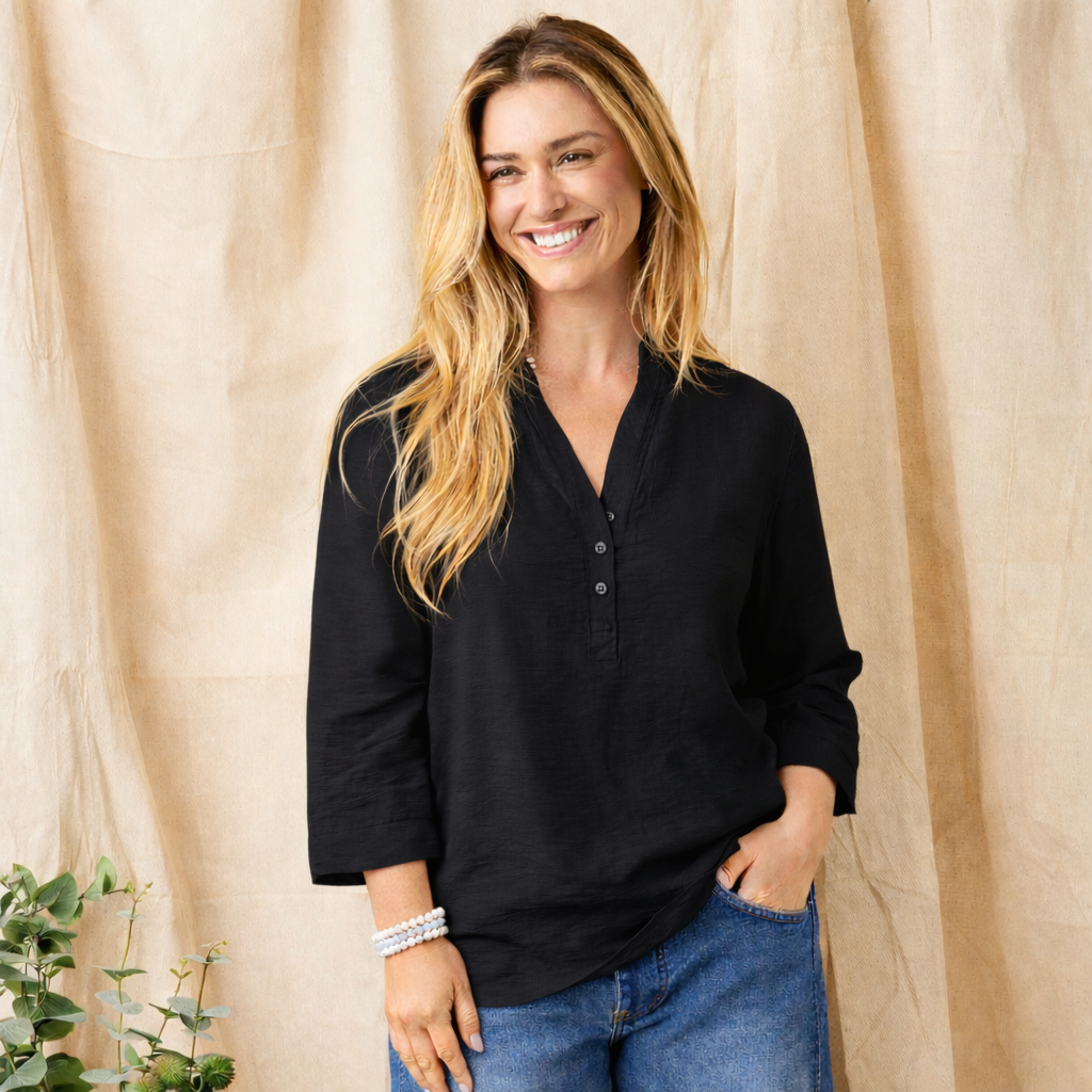 Jayla Textured Top With Button Front - Suzy D London