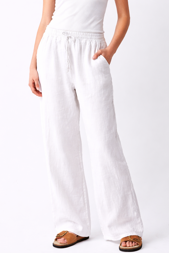 Lauren Linen Drawstring Palazzo Pants - Suzy D London