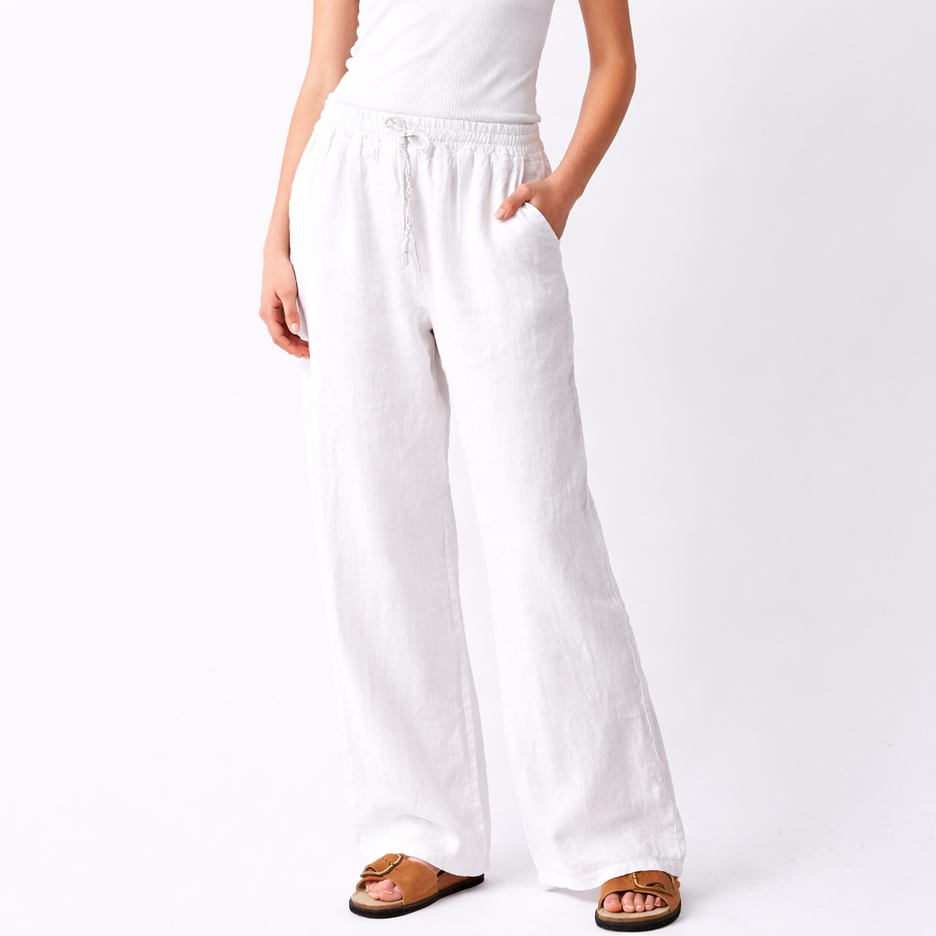 Lauren Linen Drawstring Palazzo Pants - Suzy D London