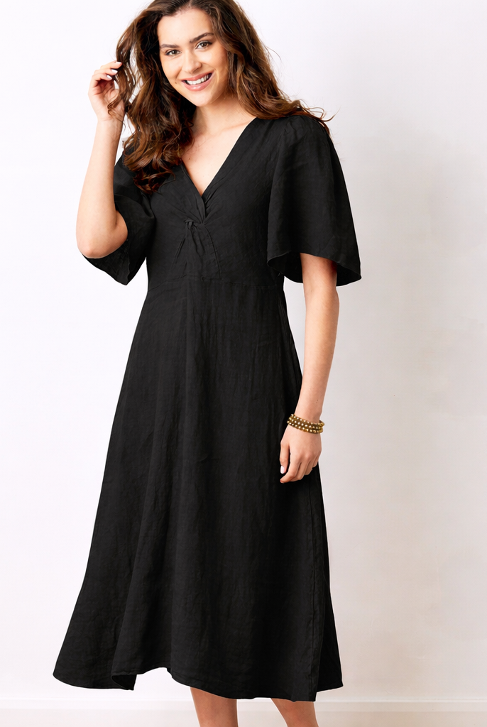Liora Linen V-Neck Wide Sleeve Dress - Suzy D London