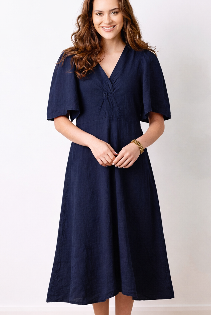Liora Linen V-Neck Wide Sleeve Dress - Suzy D London