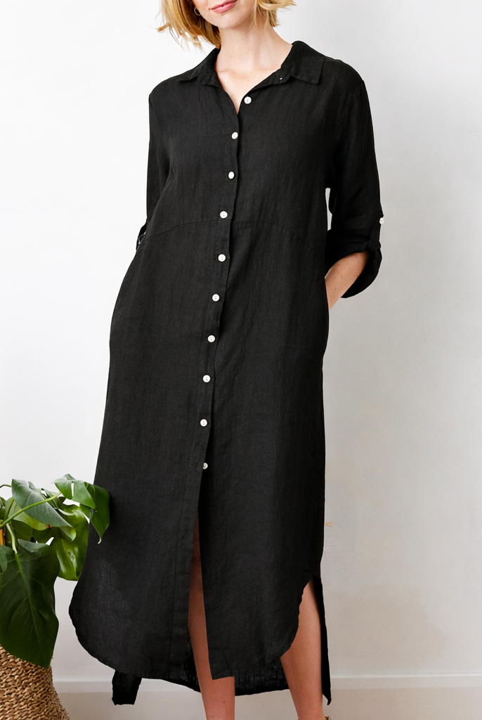 Larino Linen Long Button Thru Dress - Suzy D London