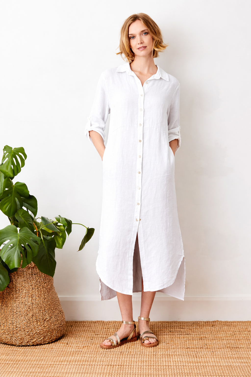 Larino Linen Long Button Thru Dress - Suzy D London