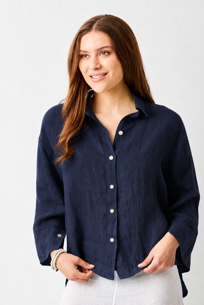 Lago Hi Lo Linen Shirt With Wide Sleeves - Suzy D London