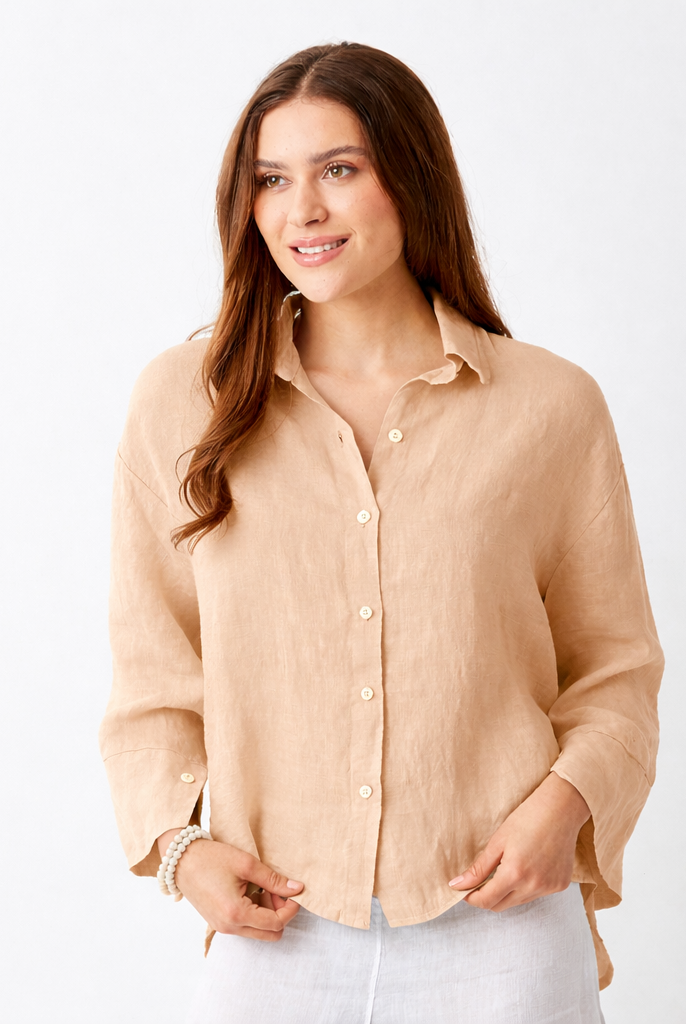 Lago Hi Lo Linen Shirt With Wide Sleeves - Suzy D London
