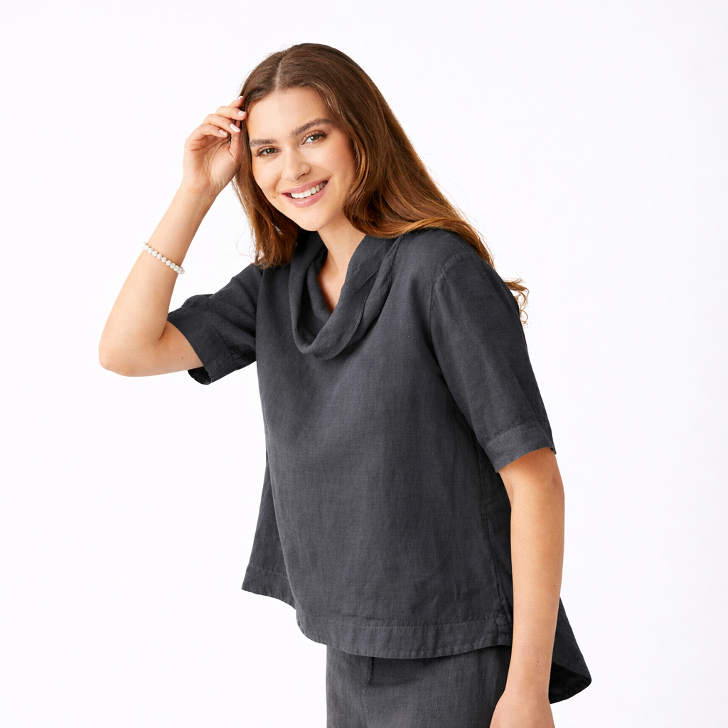 Salamanca Cowl Neck HI Lo Linen Tee - Suzy D London
