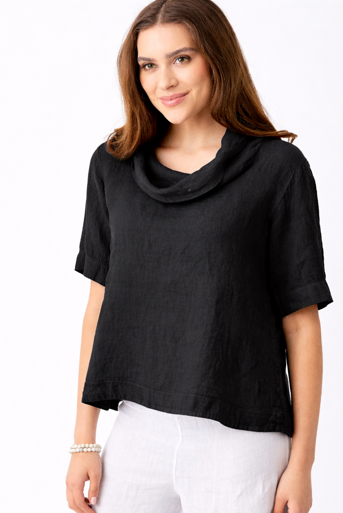 Salamanca Cowl Neck HI Lo Linen Tee - Suzy D London