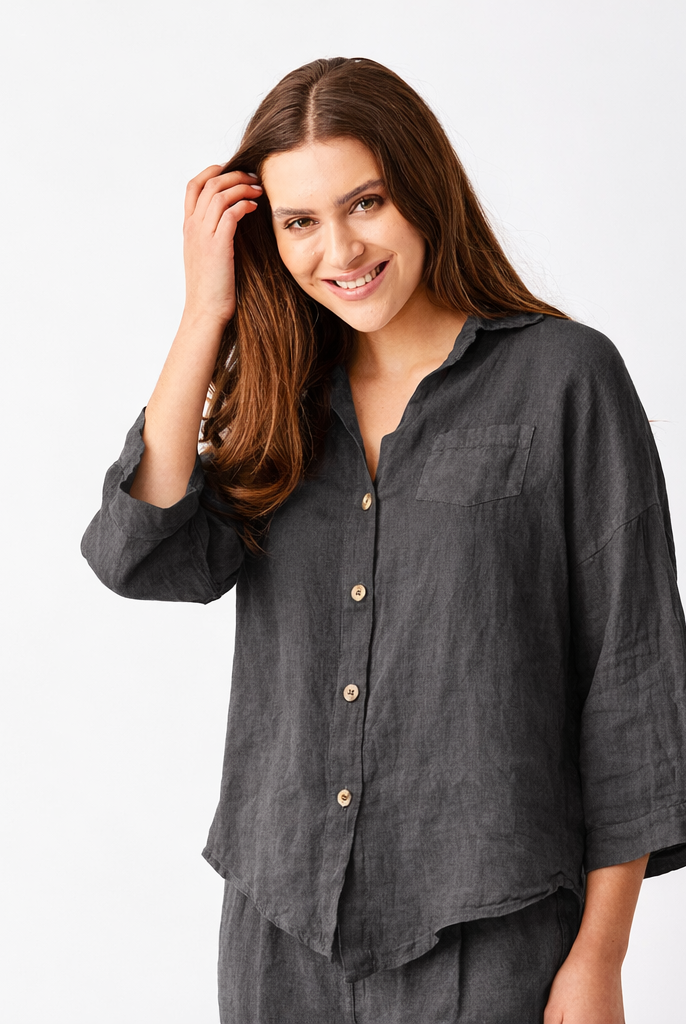 Sapphira Linen Shirt With Side Splits and Pocket - Suzy D London