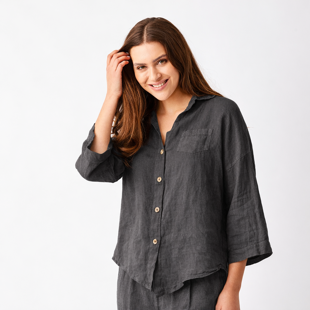 Sapphira Linen Shirt With Side Splits and Pocket - Suzy D London