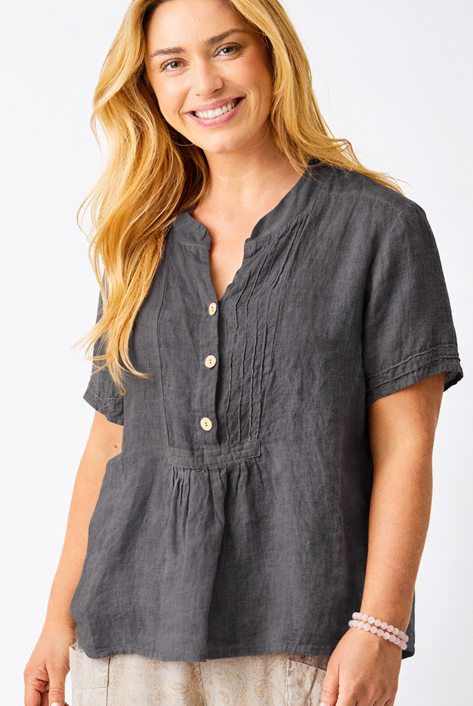 Scarletta Linen Smocked Short Sleeve Top - Suzy D London