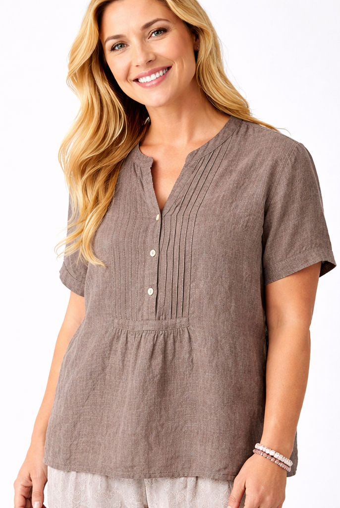 Scarletta Linen Smocked Short Sleeve Top - Suzy D London