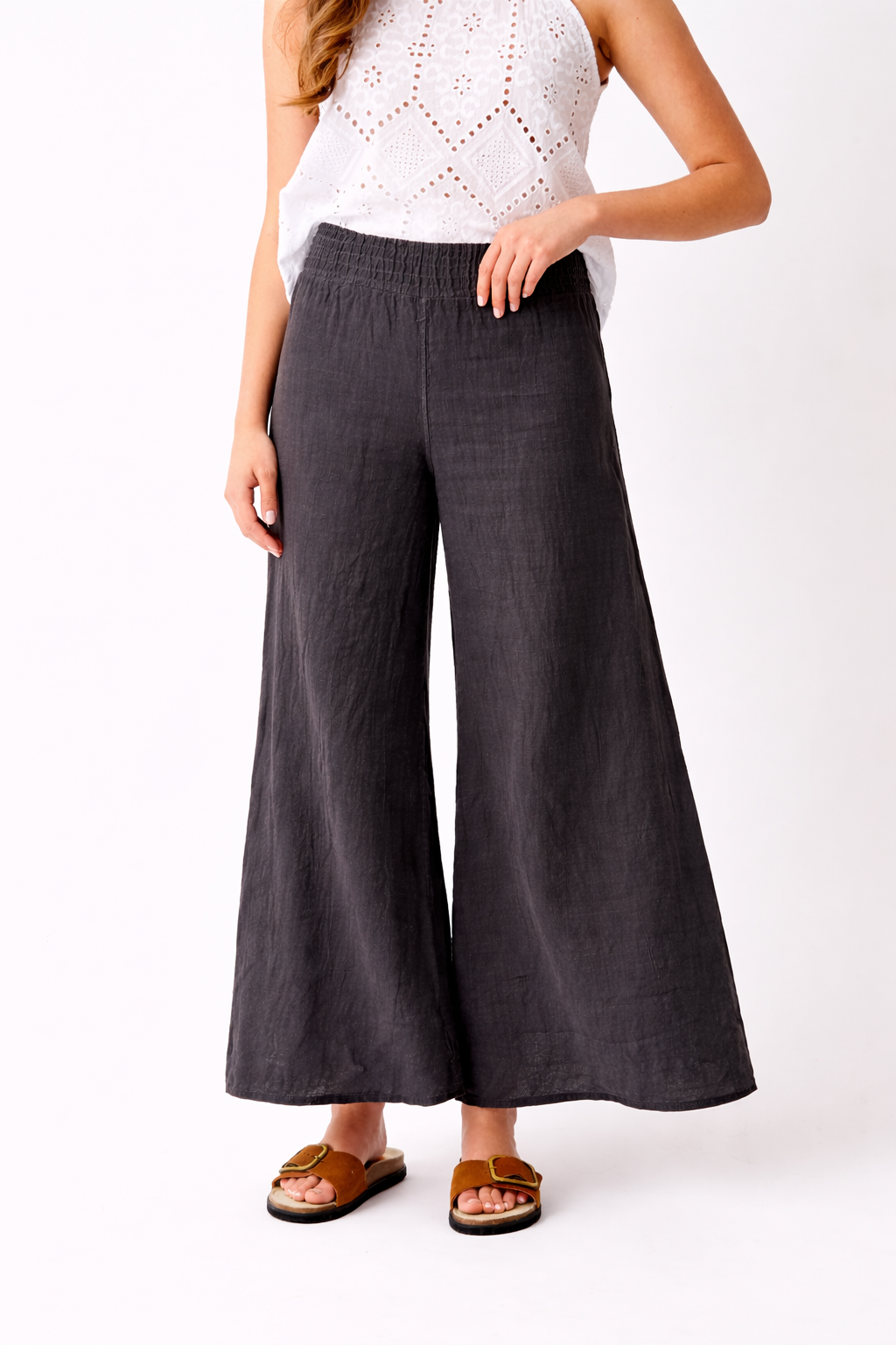 Seraphina Linen Wide Pant with Shirred Waistband - Suzy D London