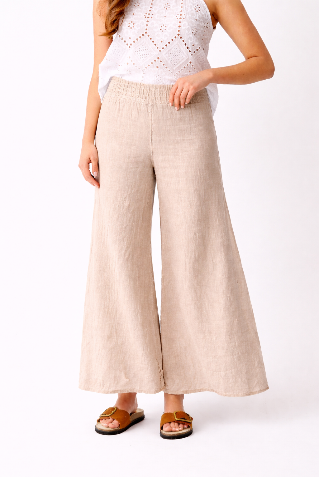 Seraphina Linen Wide Pant with Shirred Waistband - Suzy D London
