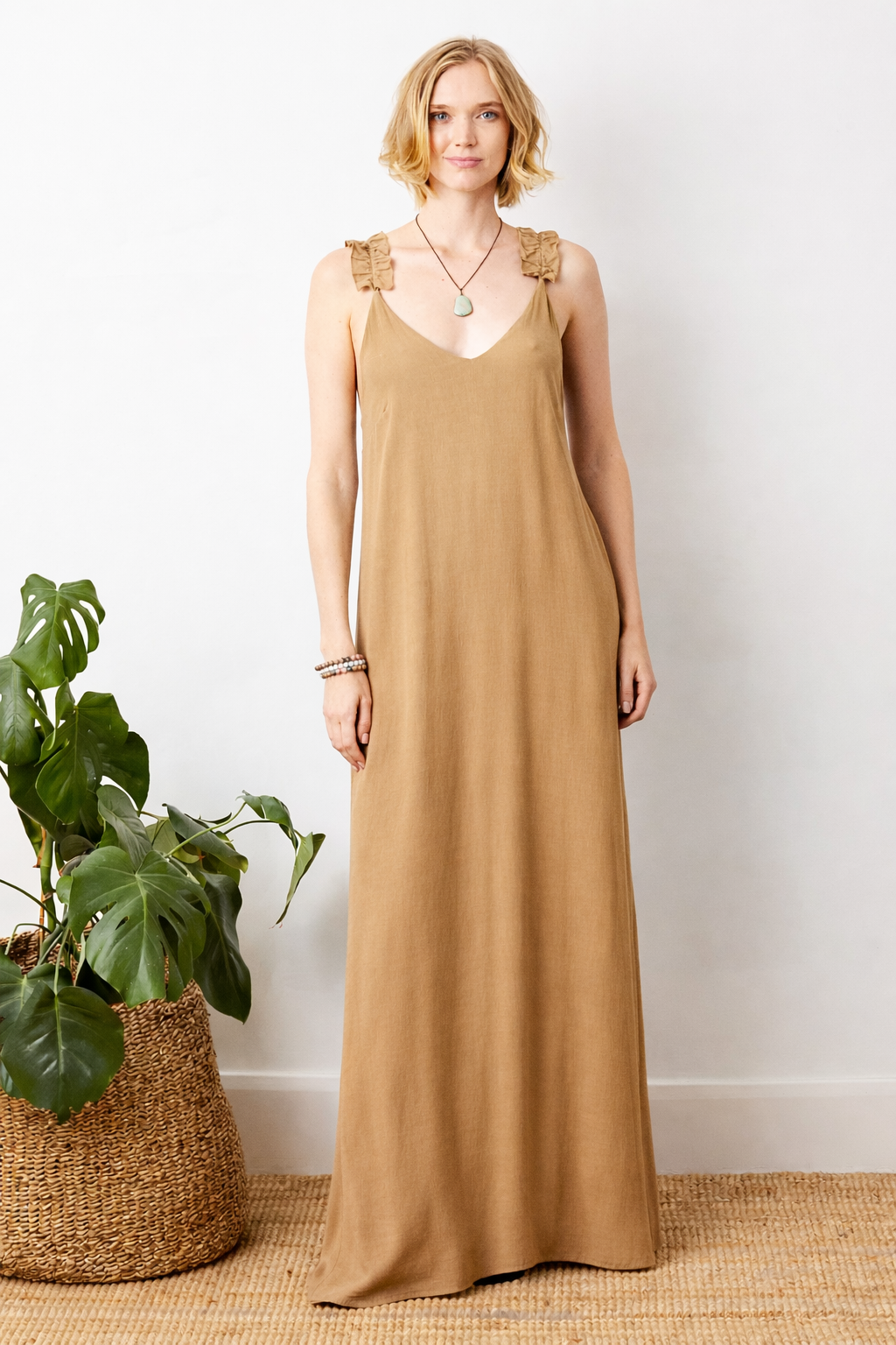 Geranium Crepe Maxi Dress With Frill Straps - Suzy D London