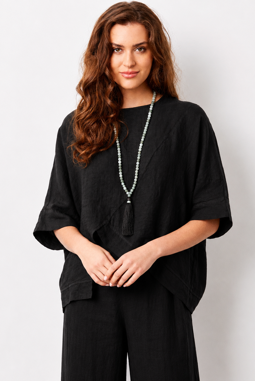 Yustina Linen Angled Hem Top - Suzy D London