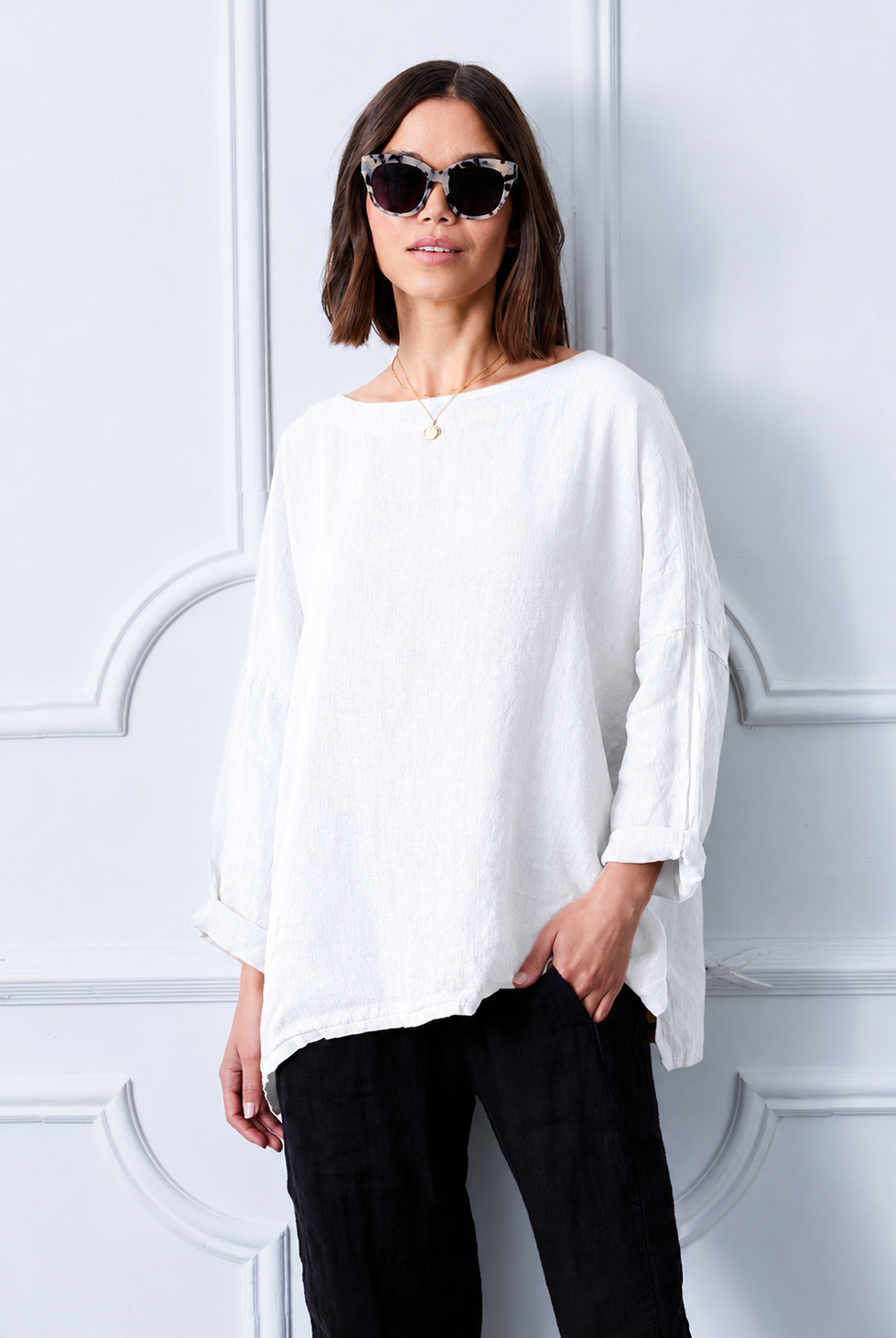 Mateo Slash Neck Linen Top - Suzy D London