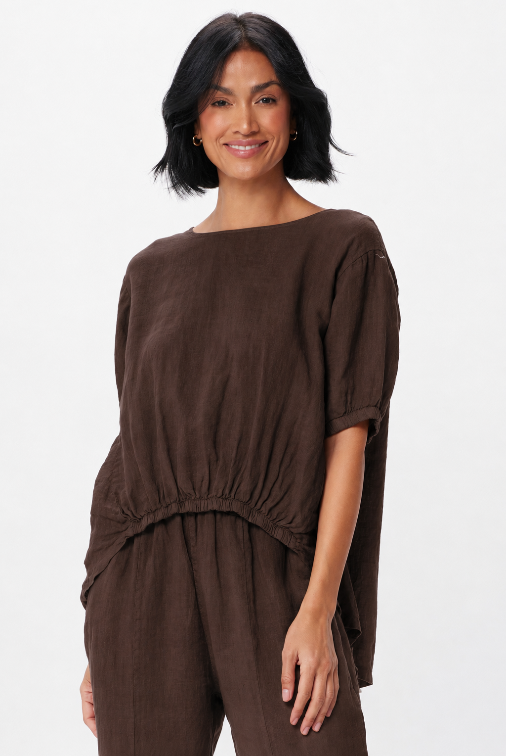 Sybil Linen Elasticated Front Hi Lo Top - Suzy D London