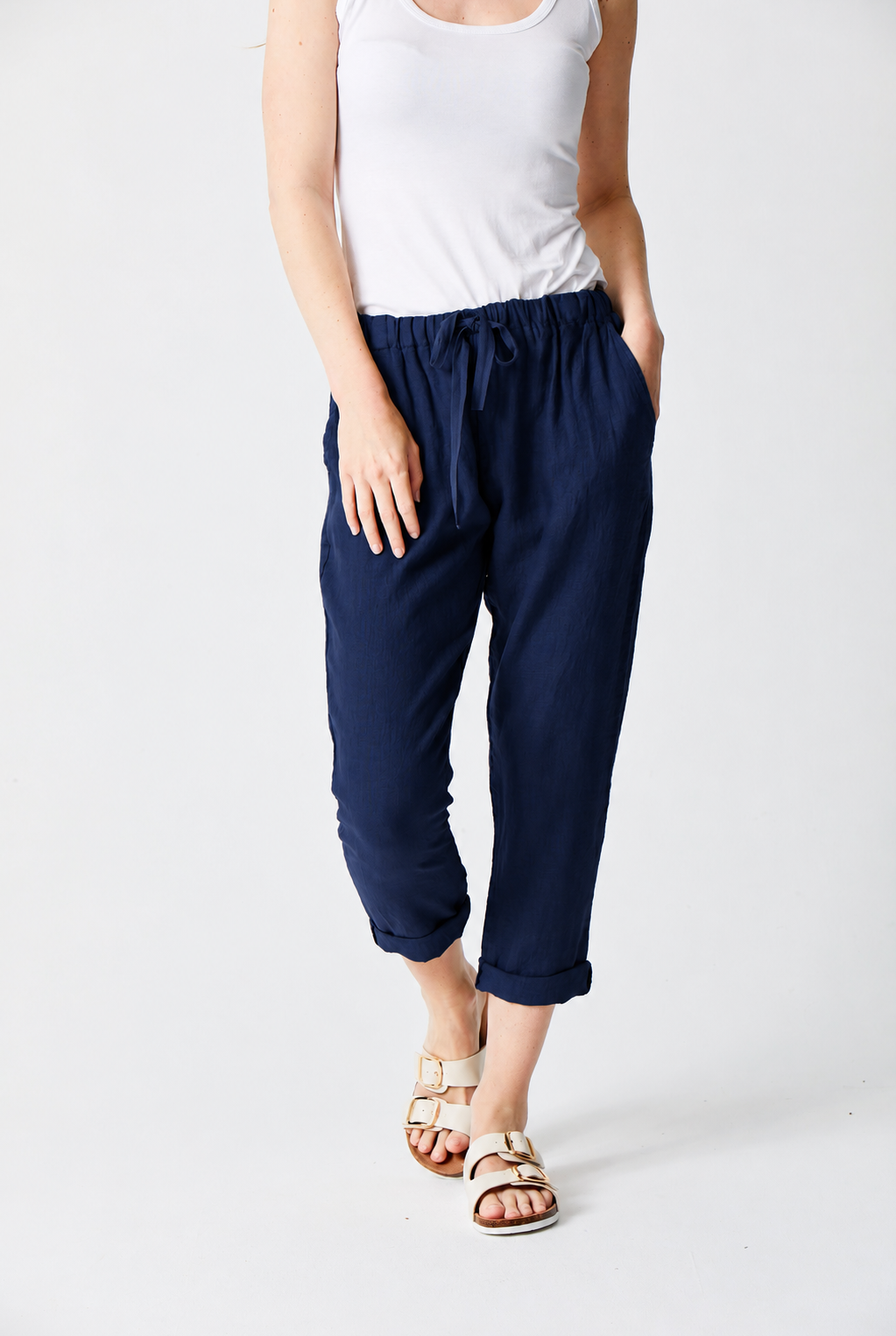 Mikey Linen Drawstring Tapered Pants - Suzy D London