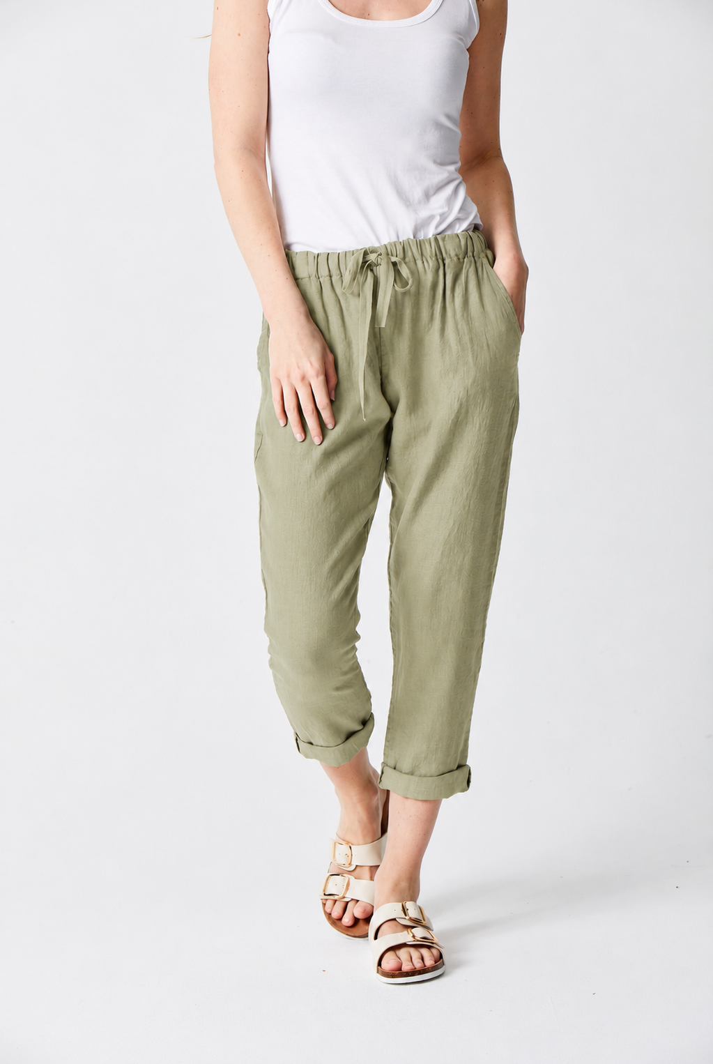 Mikey Linen Drawstring Tapered Pants - Suzy D London