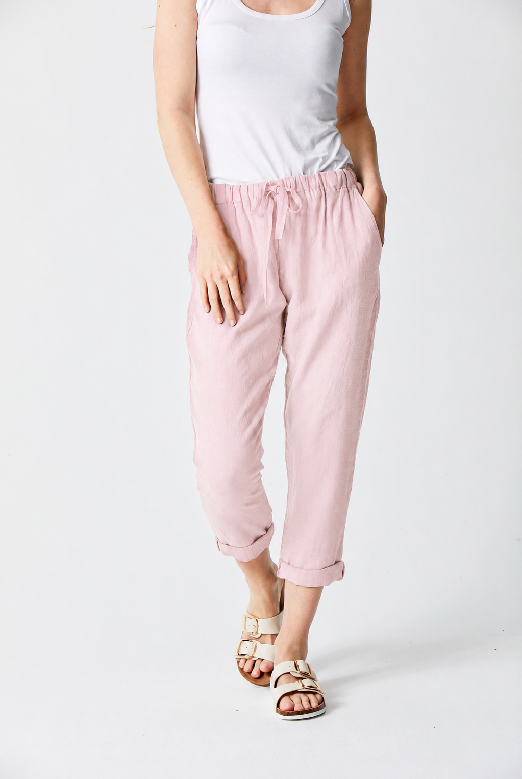 Mikey Linen Drawstring Tapered Pants - Suzy D London