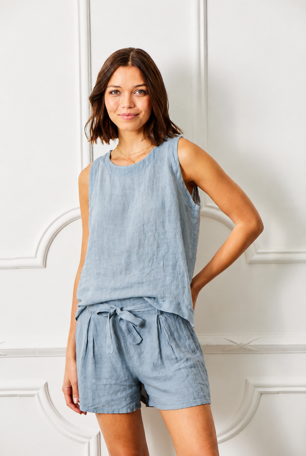 Maverick Round Neck Linen Sleeveless top - Suzy D London