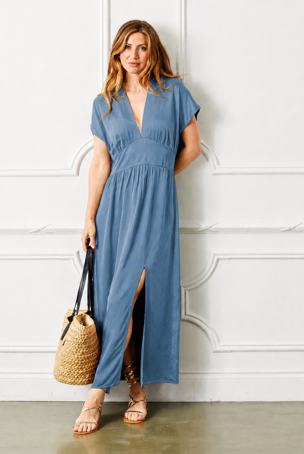 Ginger Satin Empire Line Maxi Dress - Suzy D London