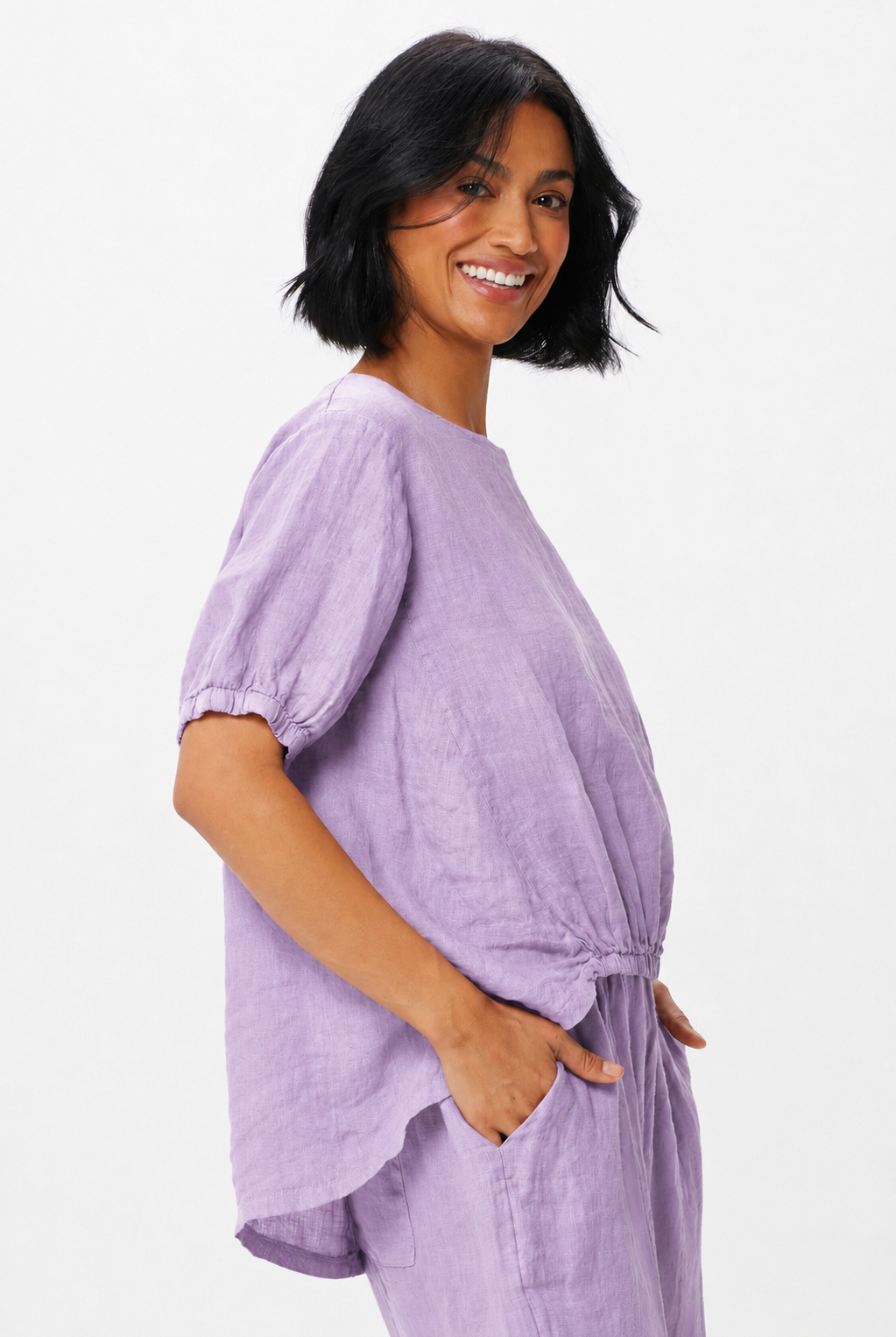 Sybil Linen Elasticated Front Hi Lo Top - Suzy D London